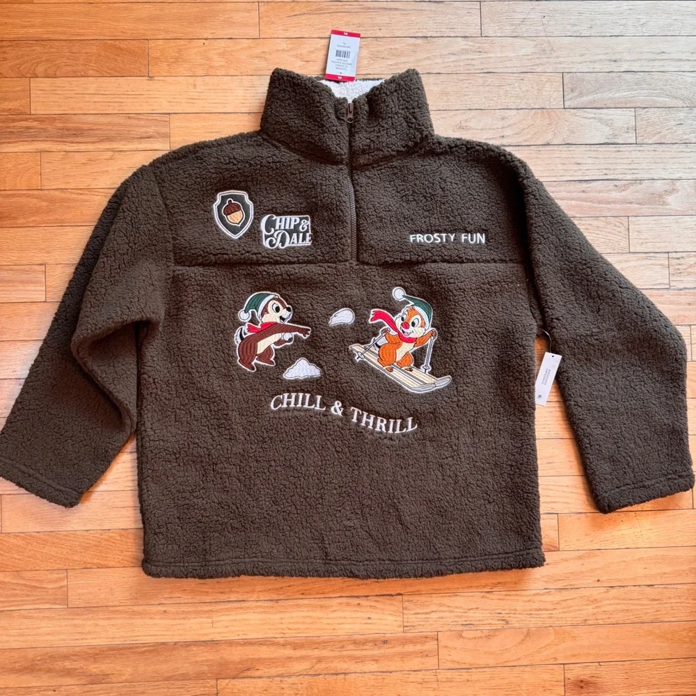 Disney Chip & Dale Sherpa Fleece Pullover Brown Womens XL-NWT - Picture 2 of 7